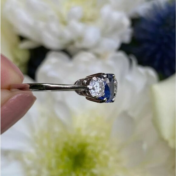 On hold - Sapphire and Diamond Three Stone Platinum Ring 0.60ct + 1.60ct sz 7 - Picture 6 of 10